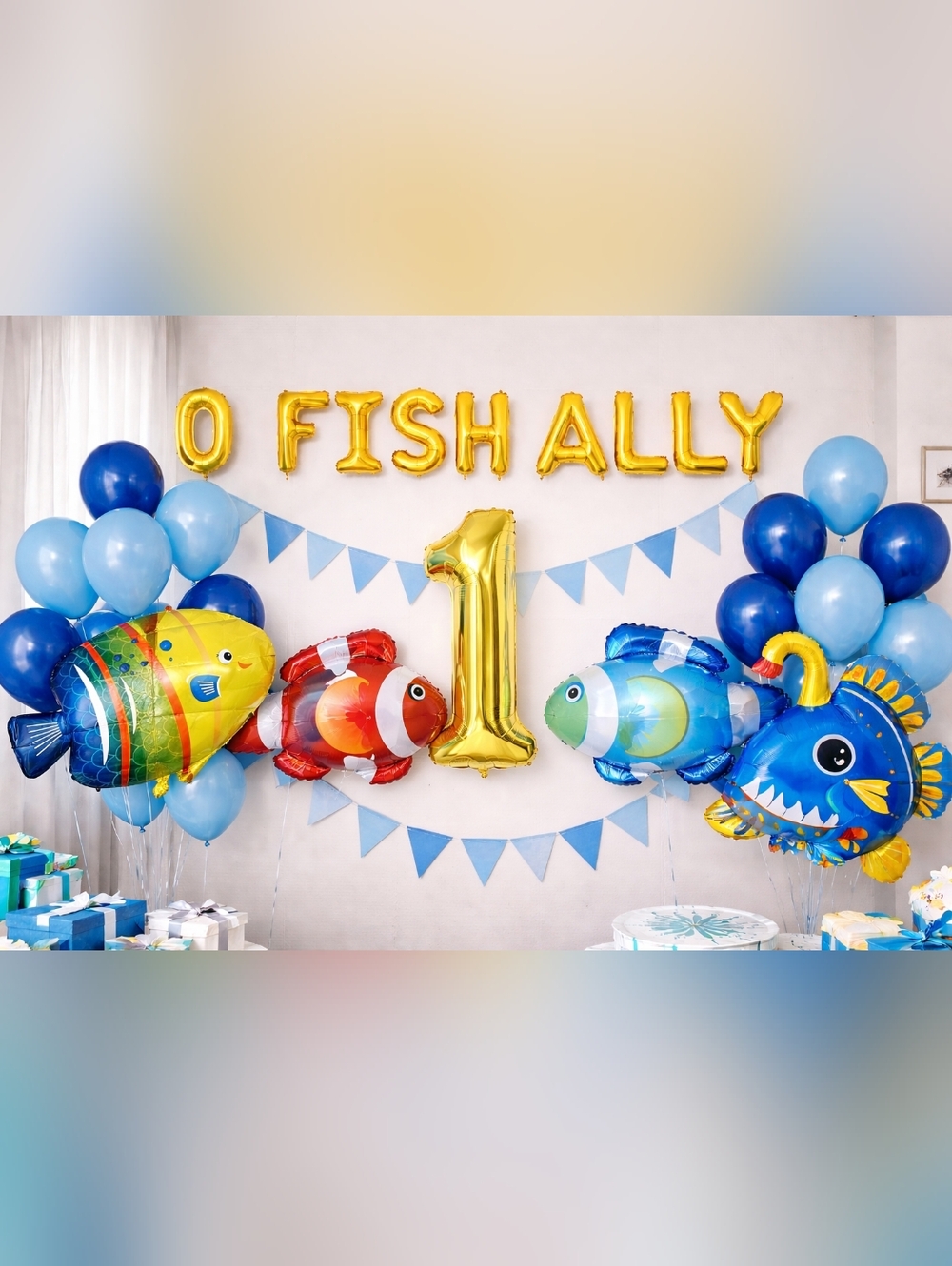 Ofishally One Birthday Balloon Set Fish Theme Blue Ocean Party Decor